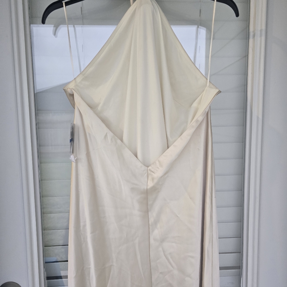 Morgan & Co Halter-Neck Satin Slip Dress XL Cream Maxi Cocktail Bridal - Picture 14 of 15
